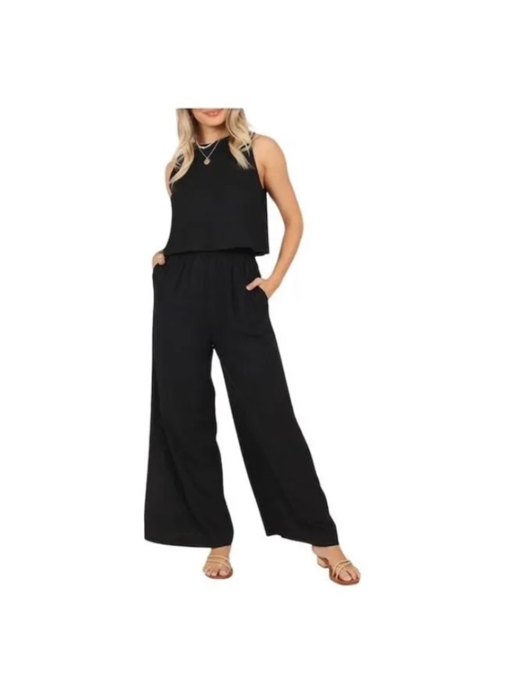 Petal & Pup Women's Black Marnie Set Size S Crop Top & Wide-Leg Pants